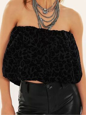 For Love & Lemons Midnight Velvet Bubble Top in black NWT S